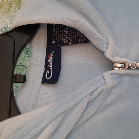 Cherokee light blue velour jumpsuit med top and petite large pants - Picture 2 of 6